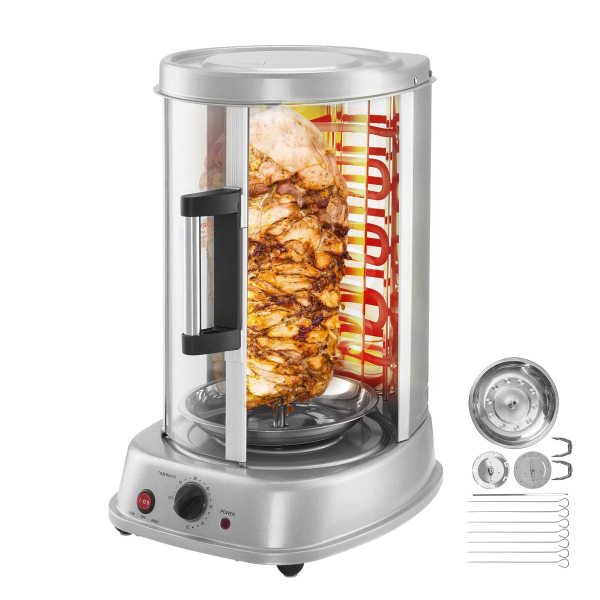 Shawarma Grill Machine, Vertical Chicken Shawarma Cooker Machine Countertop, Electric Stainless Steel Broiler Gyro Rotisserie Oven Doner Kebab Machine, for Home Restaurant Kitchen Parties