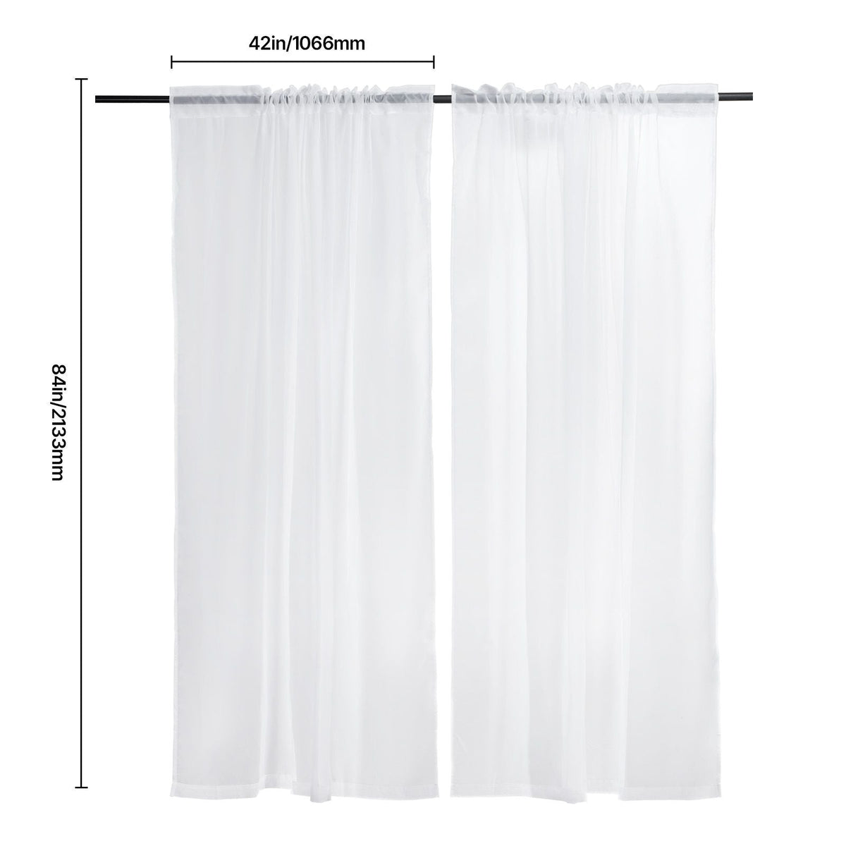 Sheer Curtains, 84 inches Long, 2 Panels Set Sheer White Curtains, Each 52" W x 84" L, Dual Rod Pocket Installation, 100% Polyester Window Drapes for Bedroom, Living Room, Balcony, Yard