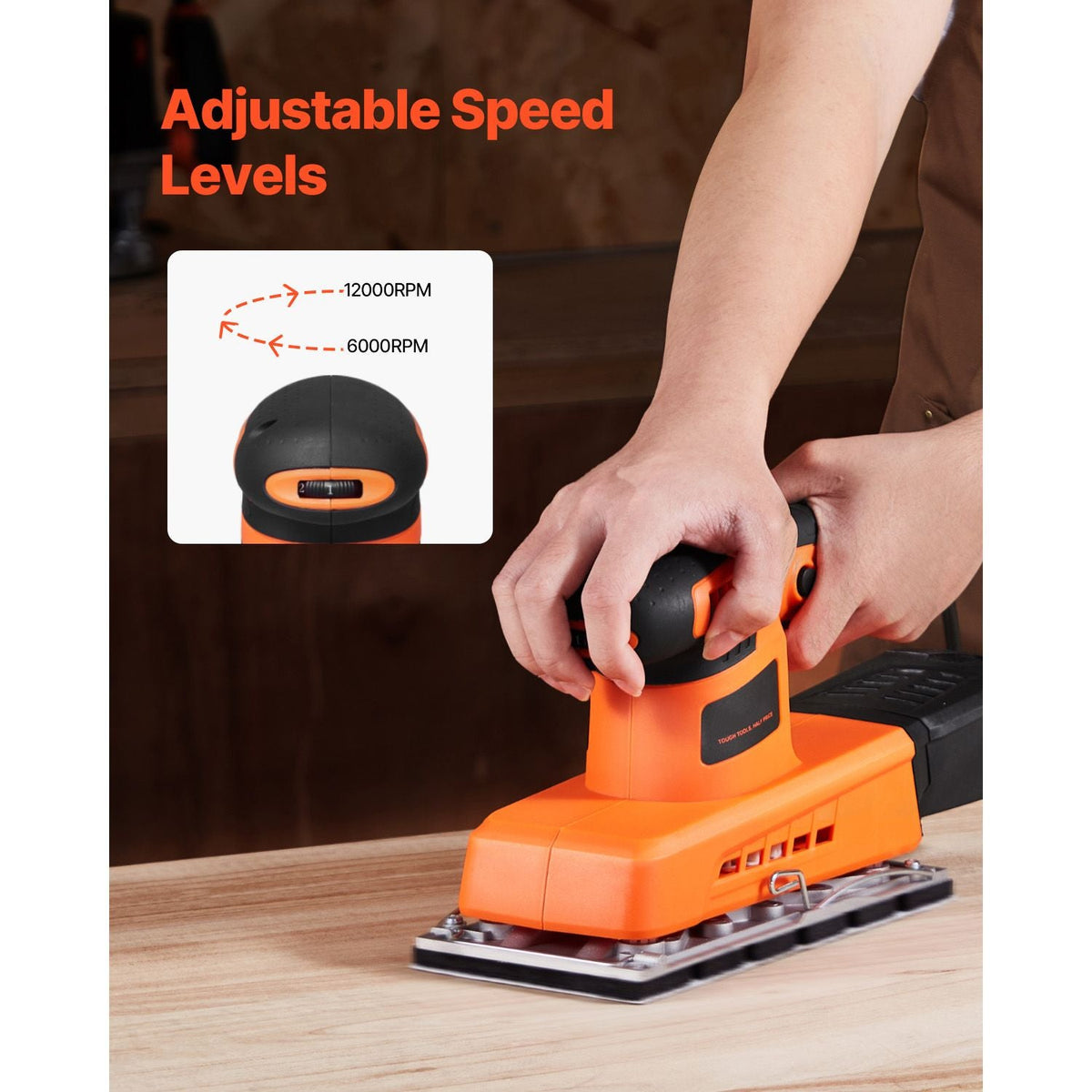 Sheet Sander, 1/2 Sheet 2.5A Electric Sander for Woodworking, Max. 12000RPM Variable Speed Sheet Finishing Sander with Sandpaper and Dust Box for Wood Polishing Sanding
