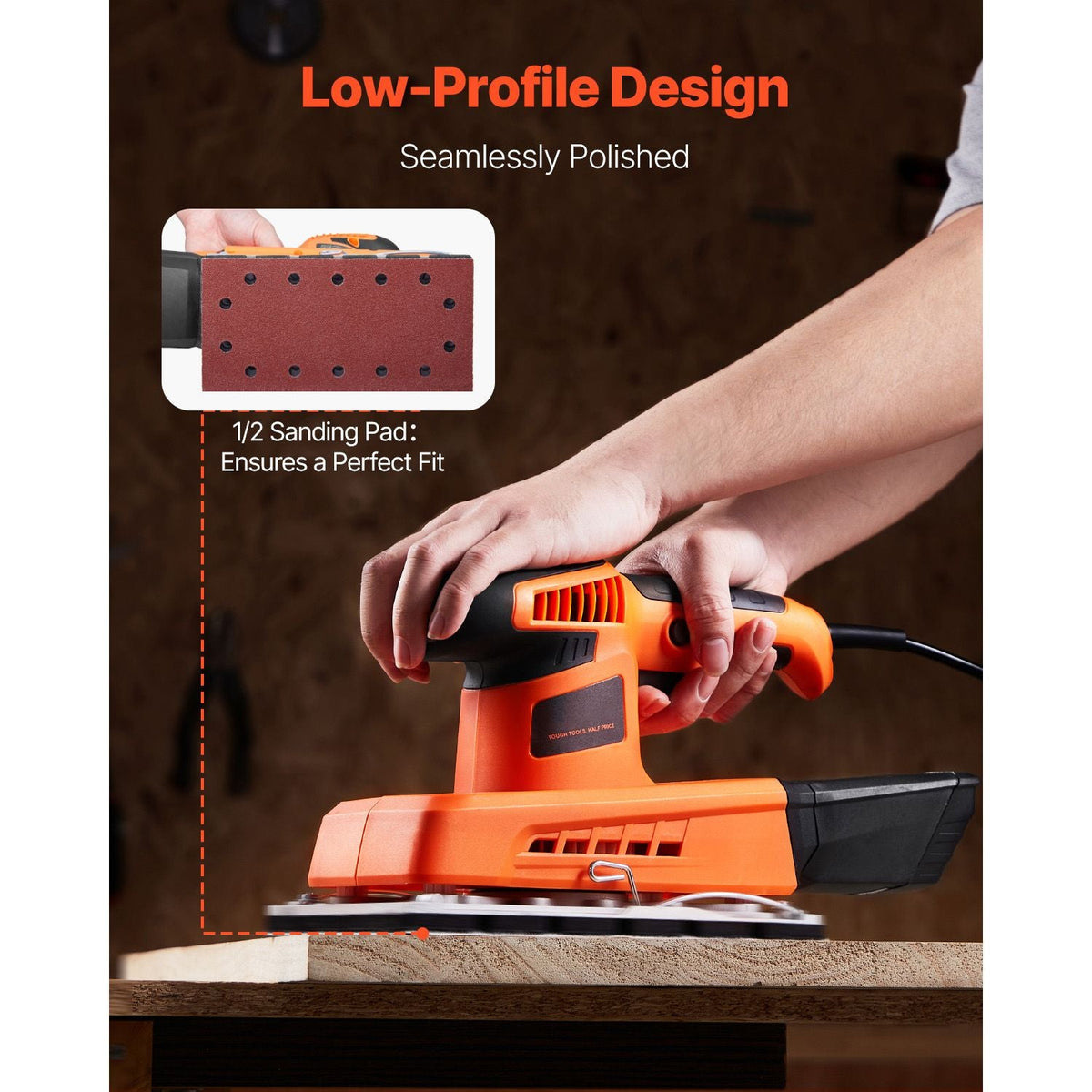 Sheet Sander, 1/2 Sheet 2.5A Electric Sander for Woodworking, Max. 12000RPM Variable Speed Sheet Finishing Sander with Sandpaper and Dust Box for Wood Polishing Sanding