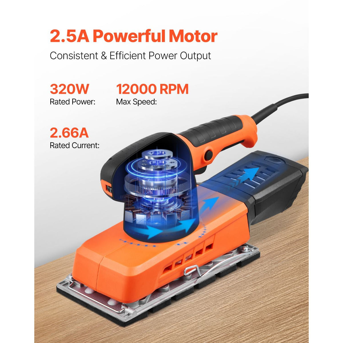 Sheet Sander, 1/2 Sheet 2.5A Electric Sander for Woodworking, Max. 12000RPM Variable Speed Sheet Finishing Sander with Sandpaper and Dust Box for Wood Polishing Sanding