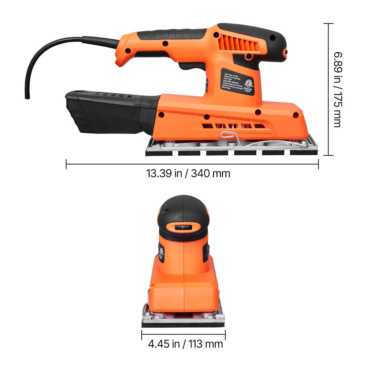 Sheet Sander, 1/2 Sheet 2.5A Electric Sander for Woodworking, Max. 12000RPM Variable Speed Sheet Finishing Sander with Sandpaper and Dust Box for Wood Polishing Sanding