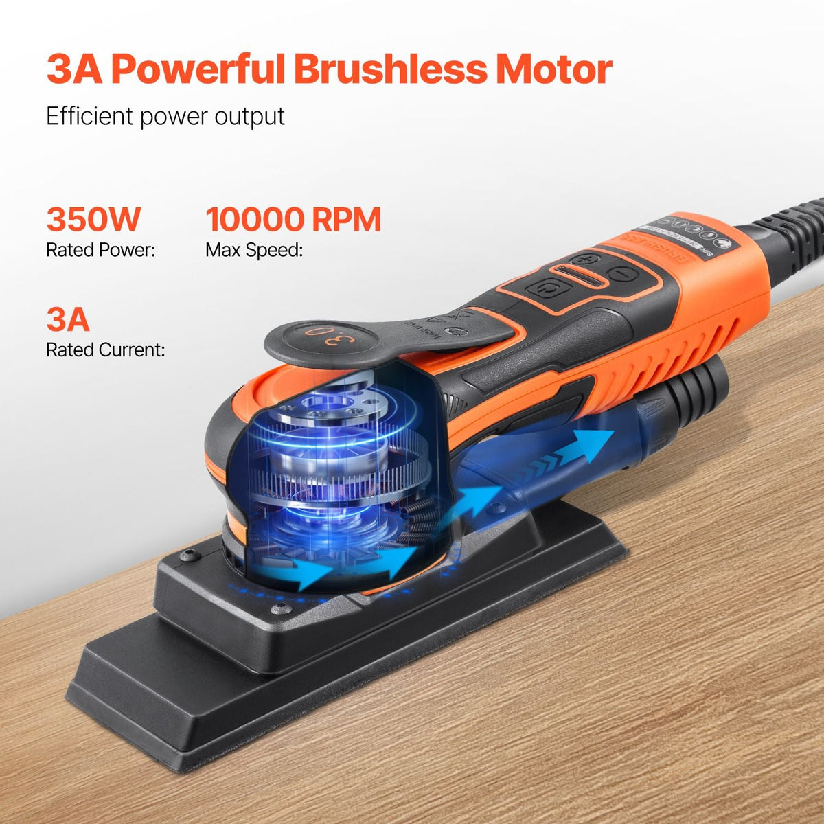 Sheet Sander, 3/8 Sheet 3A EC Brushless Sander, Max. 10000RPM Variable Speed Sheet Finishing Sander with 10PCS Sandpapers and Vacuum Cleaner Adapter for Woodworking