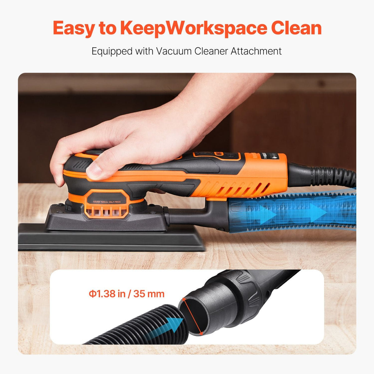 Sheet Sander, 3/8 Sheet 3A EC Brushless Sander, Max. 10000RPM Variable Speed Sheet Finishing Sander with 10PCS Sandpapers and Vacuum Cleaner Adapter for Woodworking