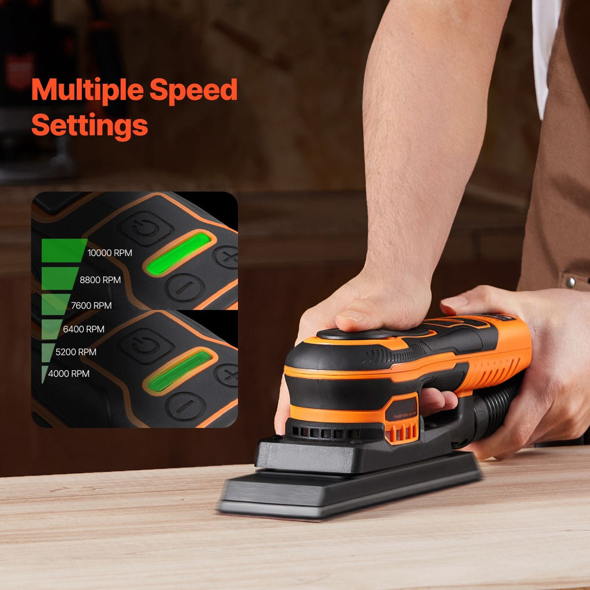 Sheet Sander, 3/8 Sheet 3A EC Brushless Sander, Max. 10000RPM Variable Speed Sheet Finishing Sander with 10PCS Sandpapers and Vacuum Cleaner Adapter for Woodworking
