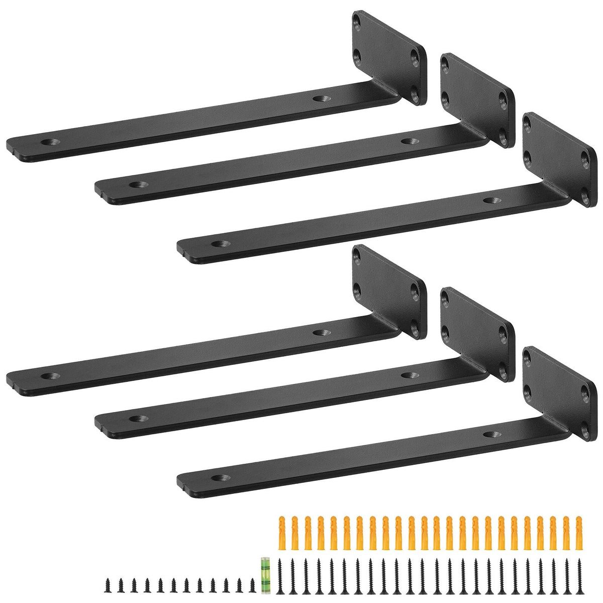 Shelf Bracket, 10'L x 4'W x 1.6'H, 6 Pcs Heavy Duty Floating Shelf Brackets, Brackets for Shelves, 5mm Thick Matte Black L Shelf Bracket,Steel Shelving Brackets with 160 lbs Load Capacity
