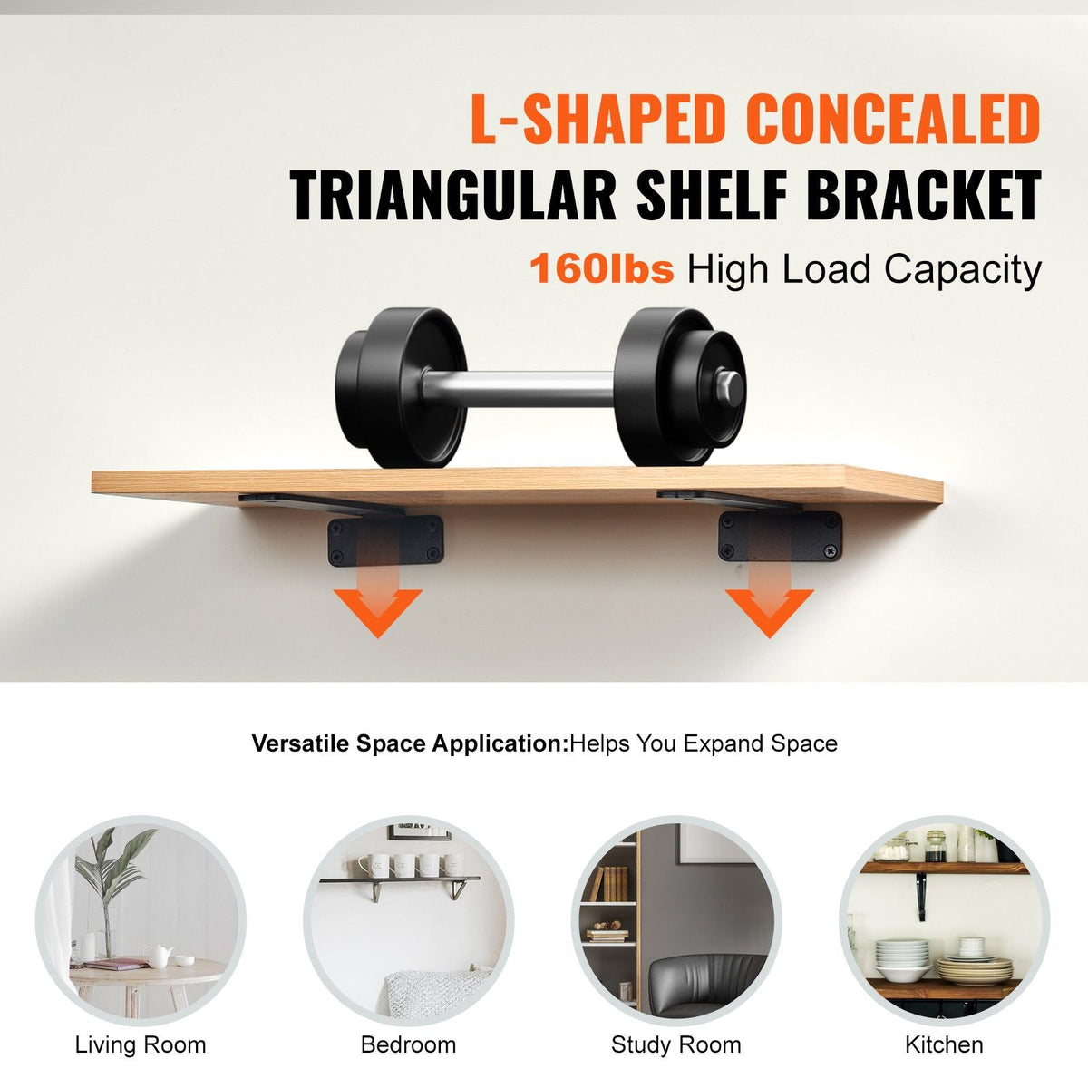 Shelf Bracket, 10'L x 4'W x 1.6'H, 6 Pcs Heavy Duty Floating Shelf Brackets, Brackets for Shelves, 5mm Thick Matte Black L Shelf Bracket,Steel Shelving Brackets with 160 lbs Load Capacity