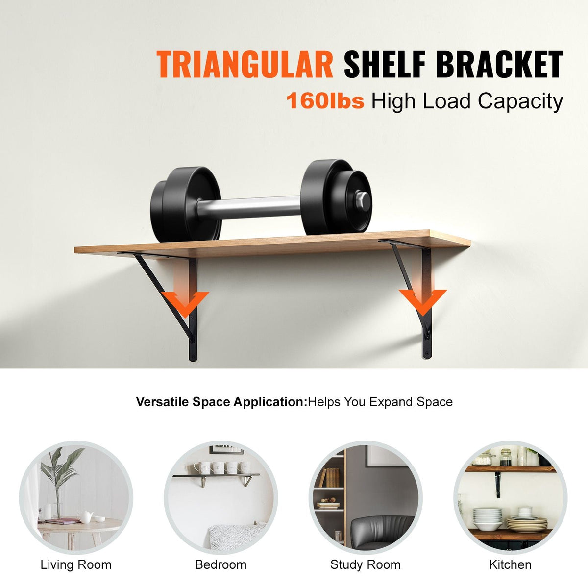 Shelf Bracket, 12 x 8 in 10 Pcs, Heavy Duty Floating Shelf Brackets, Brackets for Shelves, 3mm Thick Matte Black Triangle Shelf Bracket,Steel Shelving Brackets with 160 lbs Load Capacity