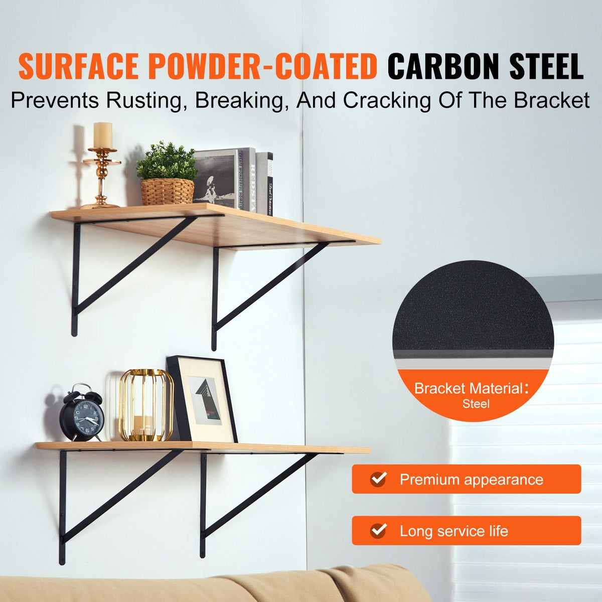 Shelf Bracket, 12 x 8 in 10 Pcs, Heavy Duty Floating Shelf Brackets, Brackets for Shelves, 3mm Thick Matte Black Triangle Shelf Bracket,Steel Shelving Brackets with 160 lbs Load Capacity