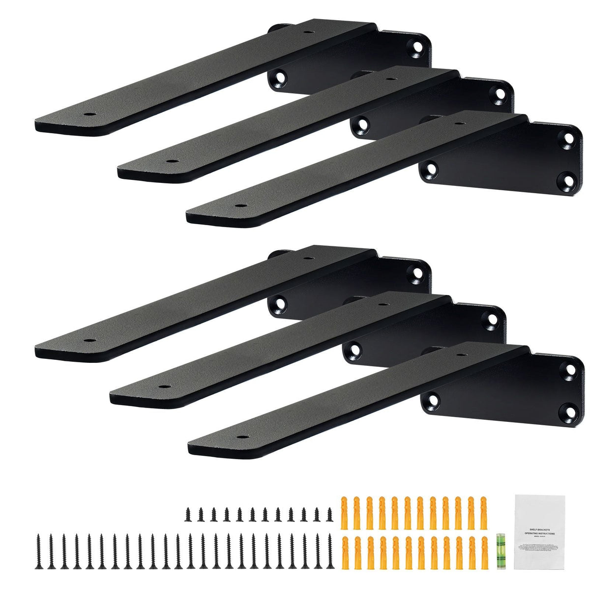 Shelf Bracket, 12'L x 4'W x 1.6'H 6 Pcs, Heavy Duty Floating Shelf Brackets, Brackets for Shelves, 5mm Thick Matte Black L Shelf Bracket,Steel Shelving Brackets with 160 lbs Load Capacity
