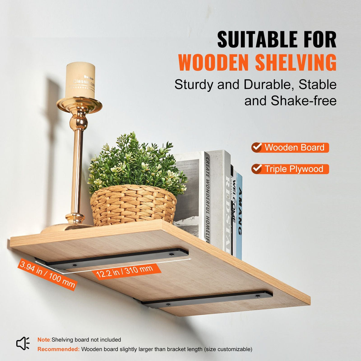 Shelf Bracket, 12'L x 4'W x 1.6'H 6 Pcs, Heavy Duty Floating Shelf Brackets, Brackets for Shelves, 5mm Thick Matte Black L Shelf Bracket,Steel Shelving Brackets with 160 lbs Load Capacity