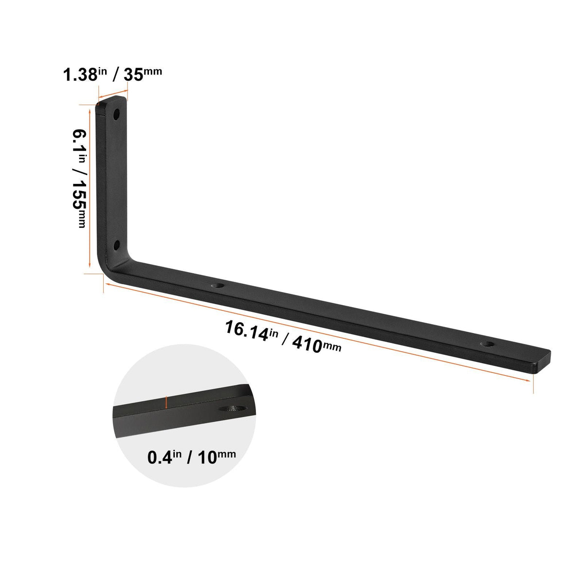 Shelf Bracket, 16 x 6 in 4 Pcs, Heavy Duty Floating Shelf Brackets, Brackets for Shelves, 10mm Thick Matte Black L Shelf Bracket,Steel Shelving Brackets with 160 lbs Load Capacity