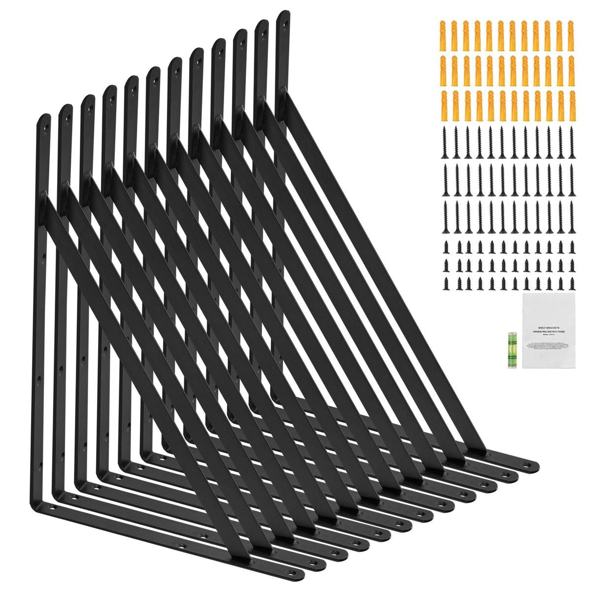 Shelf Bracket, 18 x 12 in 12 Pcs, Heavy Duty Floating Shelf Brackets, Brackets for Shelves, 3mm Thick Matte Black Triangle Shelf Bracket,Steel Shelving Brackets with 160 lbs Load Capacity
