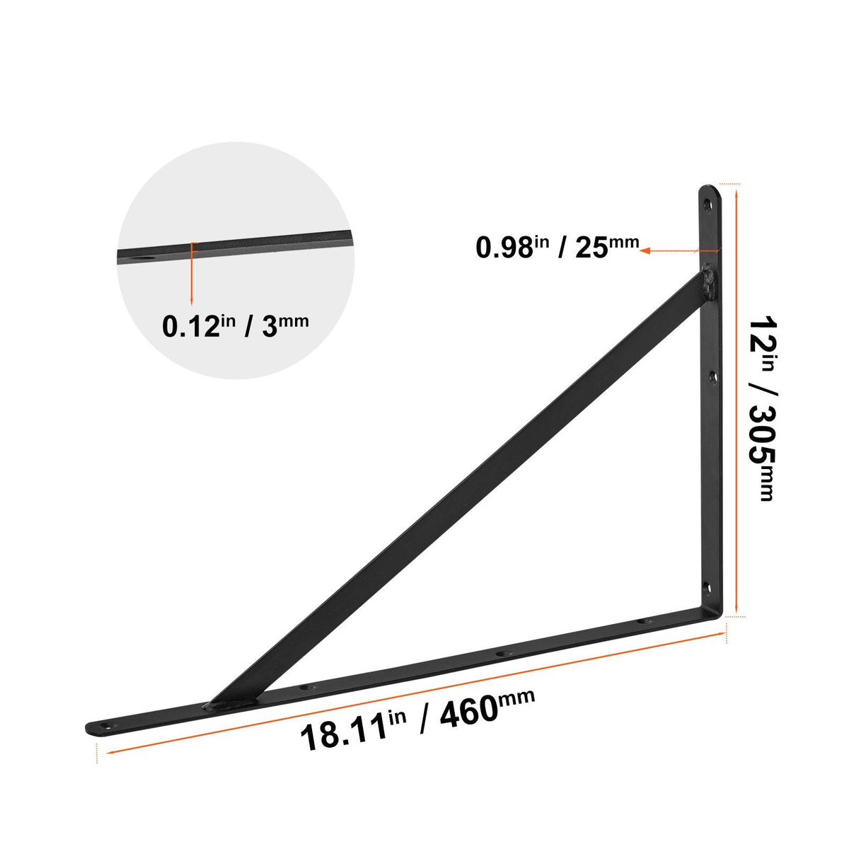 Shelf Bracket, 18 x 12 in 12 Pcs, Heavy Duty Floating Shelf Brackets, Brackets for Shelves, 3mm Thick Matte Black Triangle Shelf Bracket,Steel Shelving Brackets with 160 lbs Load Capacity