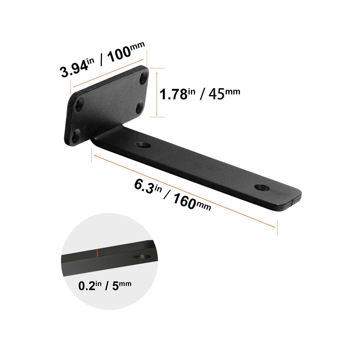 Shelf Bracket, 6'L x 4'W x 1.6'H 6 Pcs, Heavy Duty Floating Shelf Brackets, Brackets for Shelves, 5mm Thick Matte Black L Shelf Bracket,Steel Shelving Brackets with 160 lbs Load Capacity