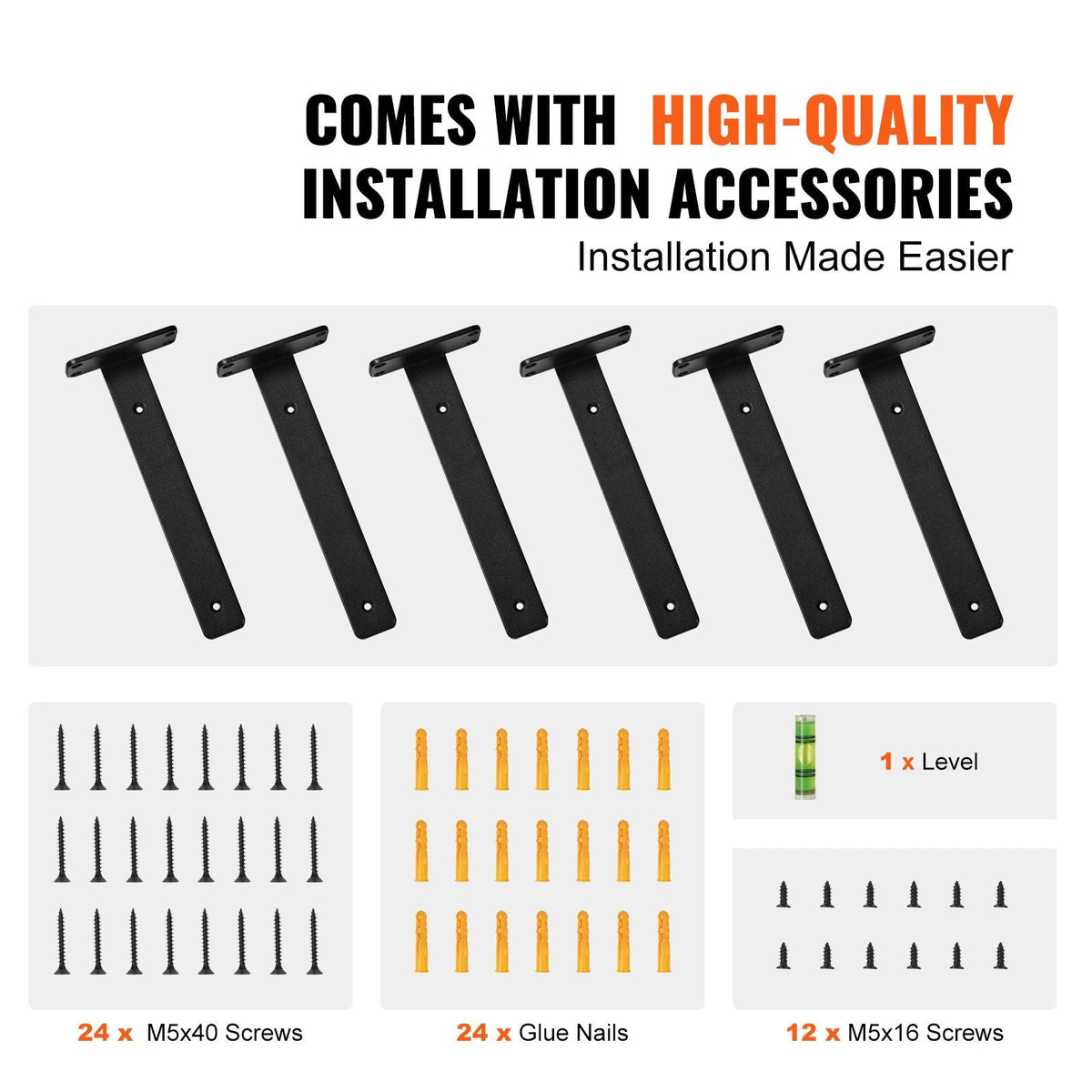 Shelf Bracket, 8'L x 4'W x 1.6'H 6 Pcs, Heavy Duty Floating Shelf Brackets, Brackets for Shelves, 5mm Thick Matte Black L Shelf Bracket,Steel Shelving Brackets with 160 lbs Load Capacity