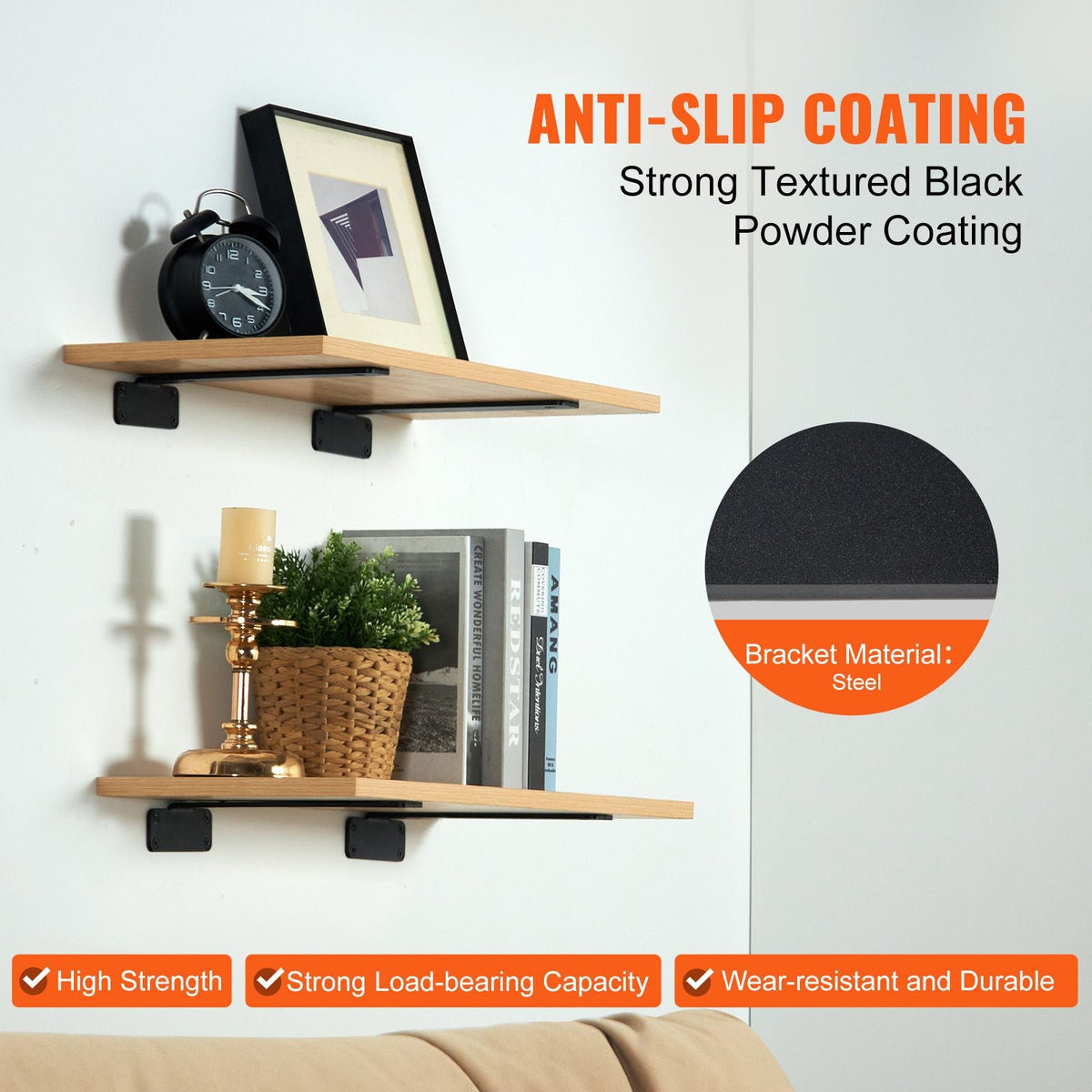 Shelf Bracket, 8'L x 4'W x 1.6'H 6 Pcs, Heavy Duty Floating Shelf Brackets, Brackets for Shelves, 5mm Thick Matte Black L Shelf Bracket,Steel Shelving Brackets with 160 lbs Load Capacity