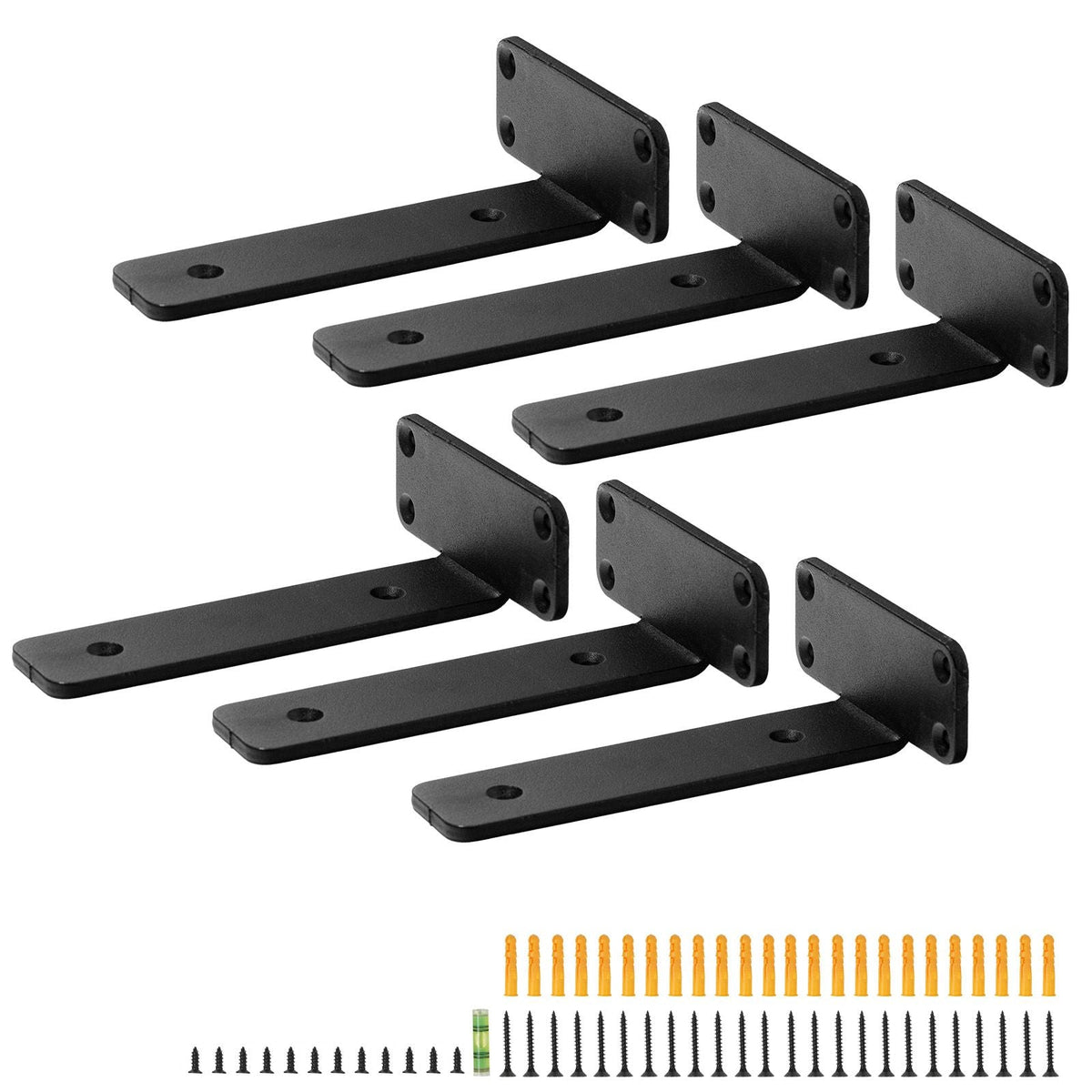 Shelf Bracket, 8'L x 4'W x 1.6'H 6 Pcs, Heavy Duty Floating Shelf Brackets, Brackets for Shelves, 5mm Thick Matte Black L Shelf Bracket,Steel Shelving Brackets with 160 lbs Load Capacity