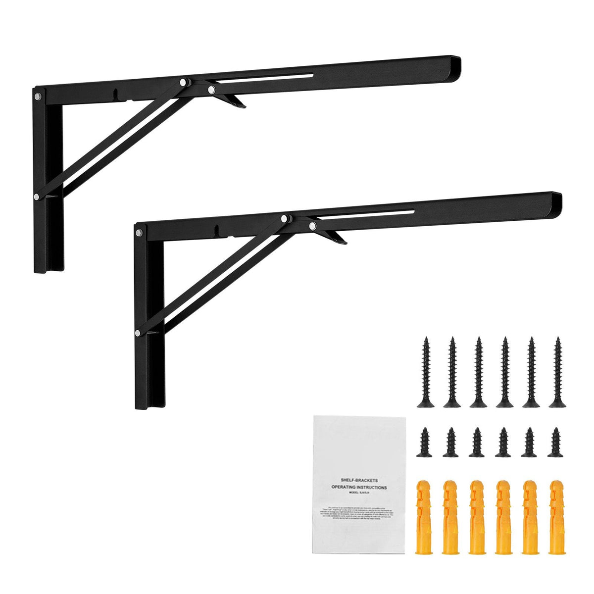 Shelf Bracket Foldable, 24' L 2 Pcs , Heavy Duty Floating Shelf Brackets, Brackets for Shelves, 5mm Thick Matte Black L Shelf Bracket,Steel Shelving Brackets with 300 lbs Load Capacity