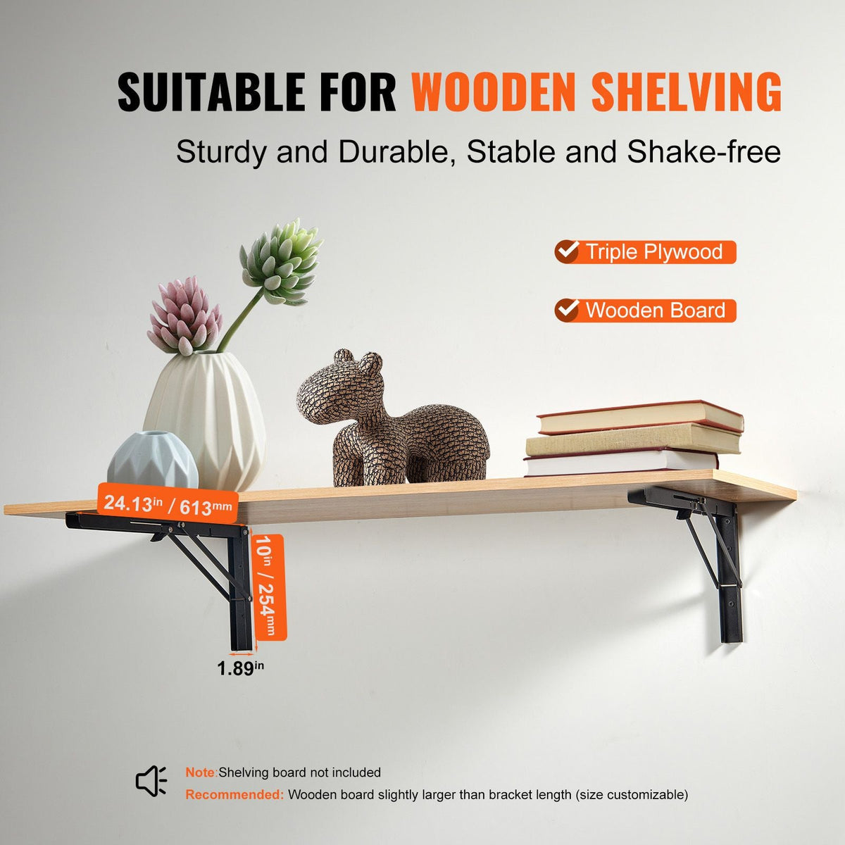 Shelf Bracket Foldable, 24' L 2 Pcs , Heavy Duty Floating Shelf Brackets, Brackets for Shelves, 5mm Thick Matte Black L Shelf Bracket,Steel Shelving Brackets with 300 lbs Load Capacity