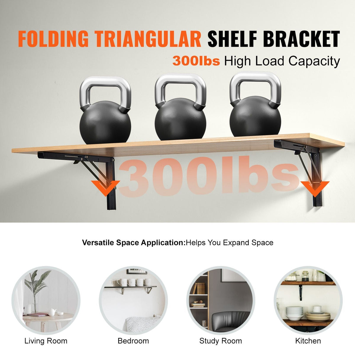 Shelf Bracket Foldable, 24' L 2 Pcs , Heavy Duty Floating Shelf Brackets, Brackets for Shelves, 5mm Thick Matte Black L Shelf Bracket,Steel Shelving Brackets with 300 lbs Load Capacity