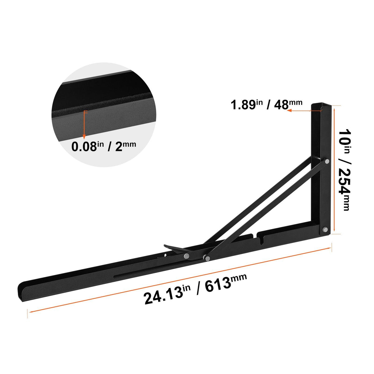 Shelf Bracket Foldable, 24' L 2 Pcs , Heavy Duty Floating Shelf Brackets, Brackets for Shelves, 5mm Thick Matte Black L Shelf Bracket,Steel Shelving Brackets with 300 lbs Load Capacity