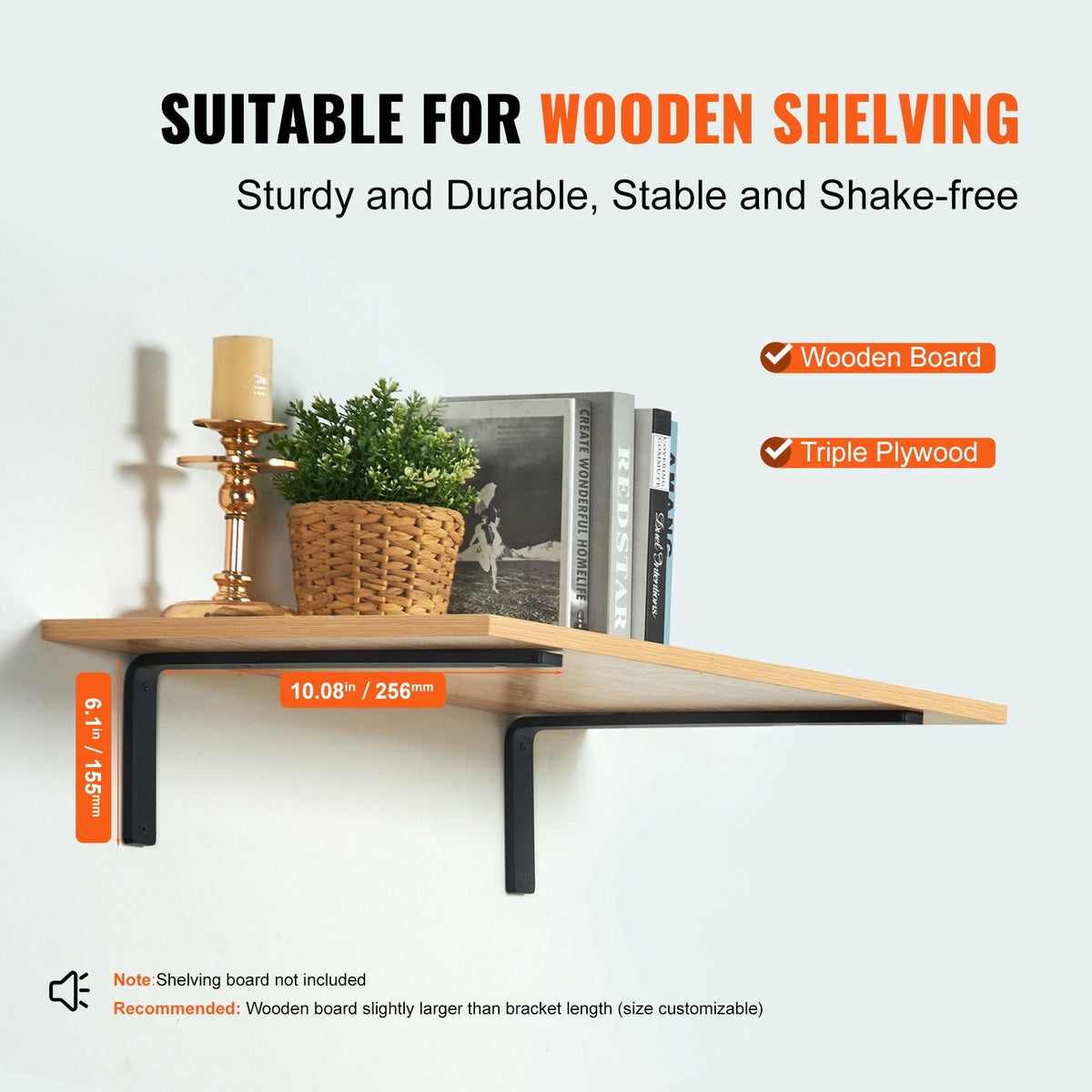 Shelf Bracket, Heavy Duty Floating Shelf Brackets 10 x 6 in, 4 Pcs Brackets for Shelves, 5mm Thick Matte Black L Shelf Bracket,Steel Shelving Brackets with 160 lbs Load Capacity