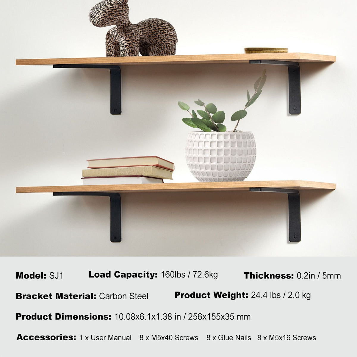 Shelf Bracket, Heavy Duty Floating Shelf Brackets 10 x 6 in, 4 Pcs Brackets for Shelves, 5mm Thick Matte Black L Shelf Bracket,Steel Shelving Brackets with 160 lbs Load Capacity