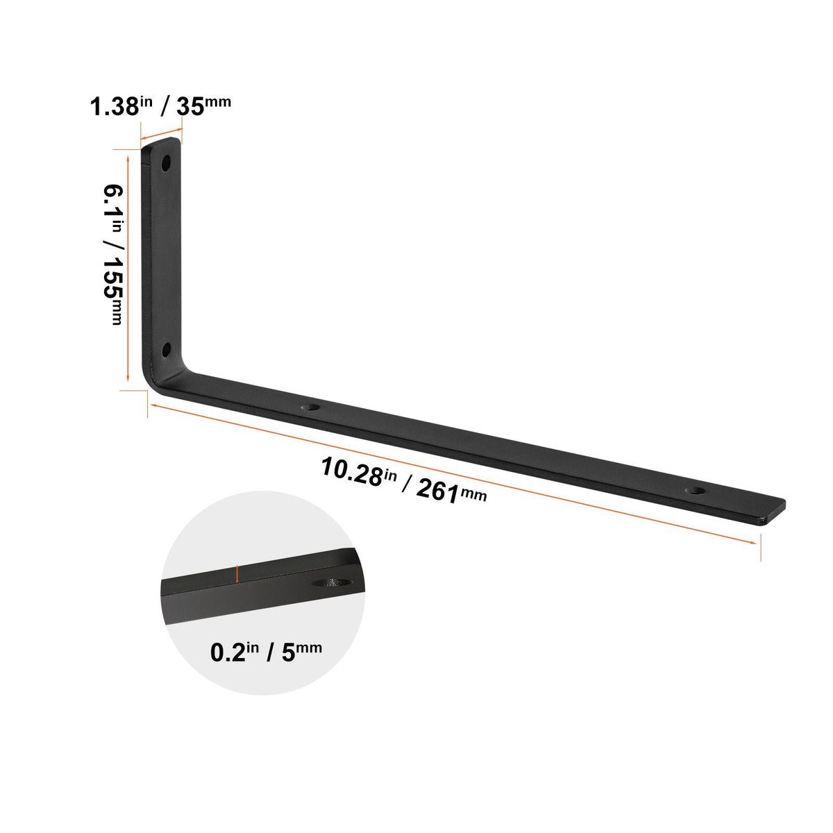 Shelf Bracket, Heavy Duty Floating Shelf Brackets 10 x 6 in, 4 Pcs Brackets for Shelves, 5mm Thick Matte Black L Shelf Bracket,Steel Shelving Brackets with 160 lbs Load Capacity