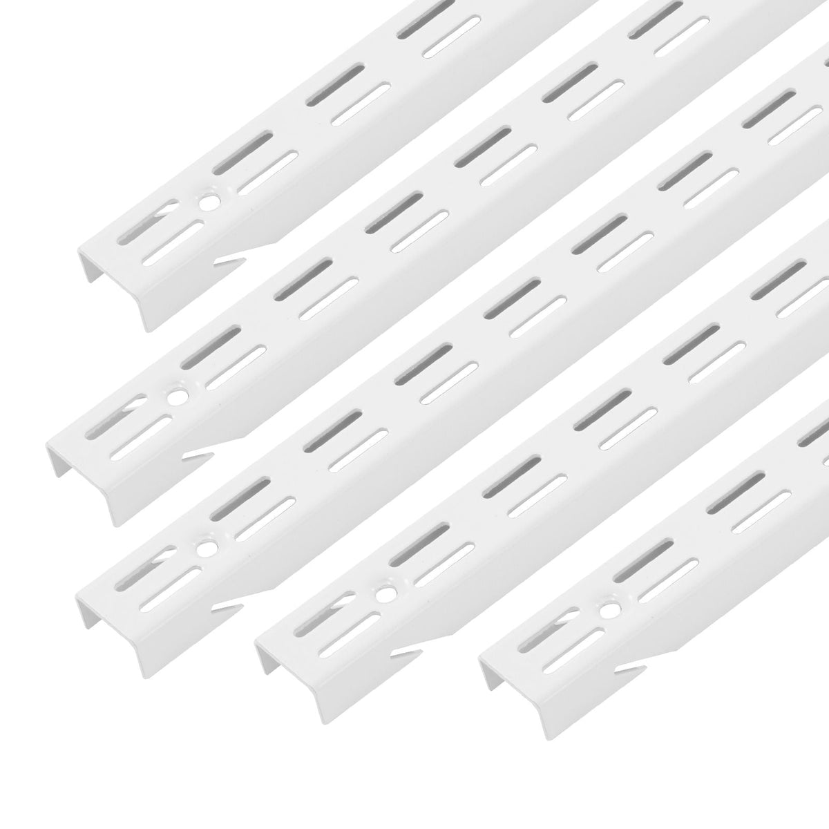 Shelf Pilaster, 60-inch 5 Pack, Dual Track Upright Wall Shelving System, Heavy Duty Support System Twin Slot Shelf Rails, 25 Screws, Suitable for Cabinet Closet Organization Storage, Silver