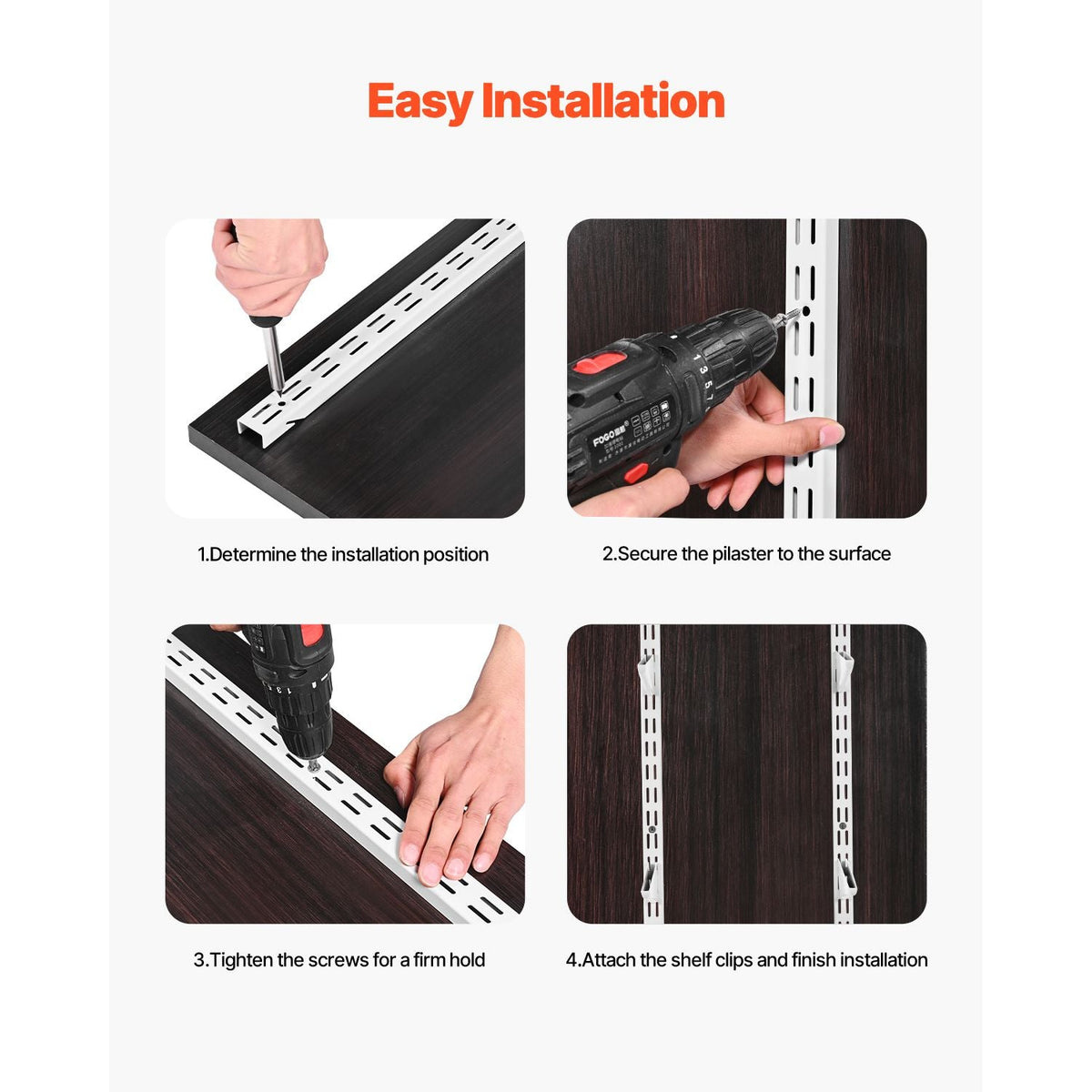 Shelf Pilaster, 60-inch 5 Pack, Dual Track Upright Wall Shelving System, Heavy Duty Support System Twin Slot Shelf Rails, 25 Screws, Suitable for Cabinet Closet Organization Storage, Silver
