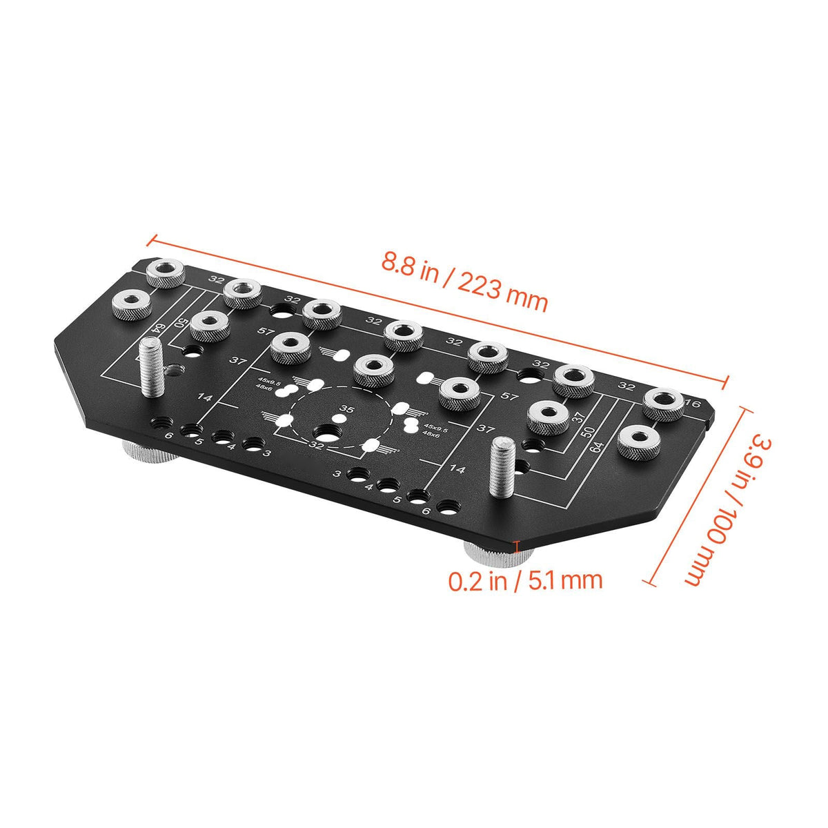 Shelf Pin Jig and Hinge Jig Two-in-One, Aluminum Alloy Cabinet Hardware Hole Drilling Template with 1/4" and 3/16" Drill Bits, for Cabinet Doors Bookshelves Wardrobes Woodworking and DIY