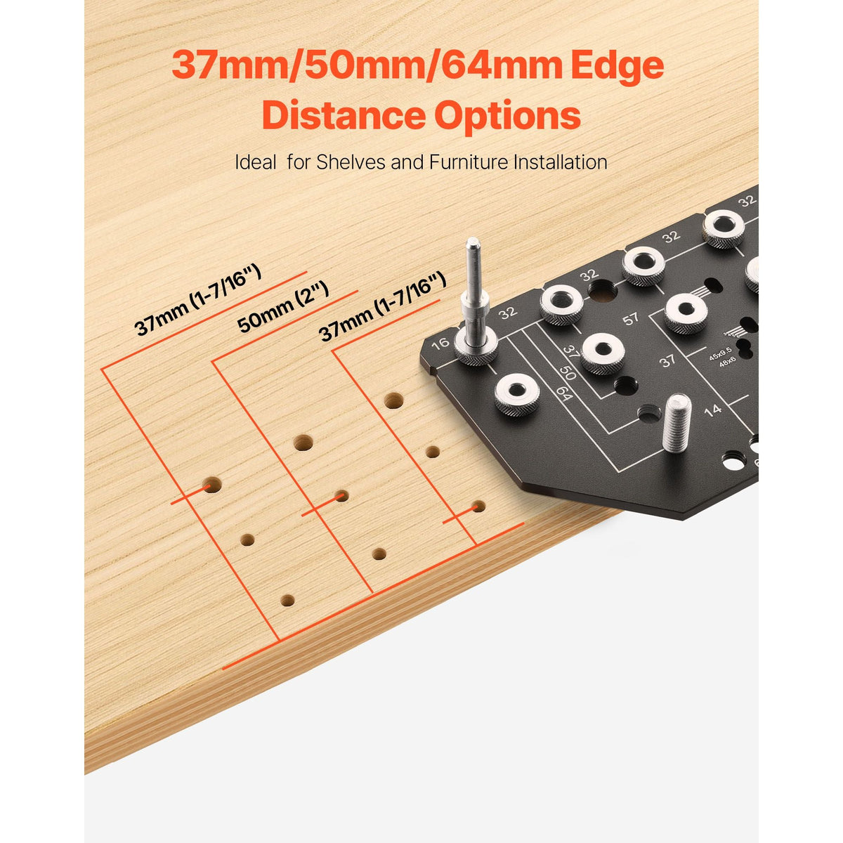 Shelf Pin Jig and Hinge Jig Two-in-One, Aluminum Alloy Cabinet Hardware Hole Drilling Template with 1/4" and 3/16" Drill Bits, for Cabinet Doors Bookshelves Wardrobes Woodworking and DIY