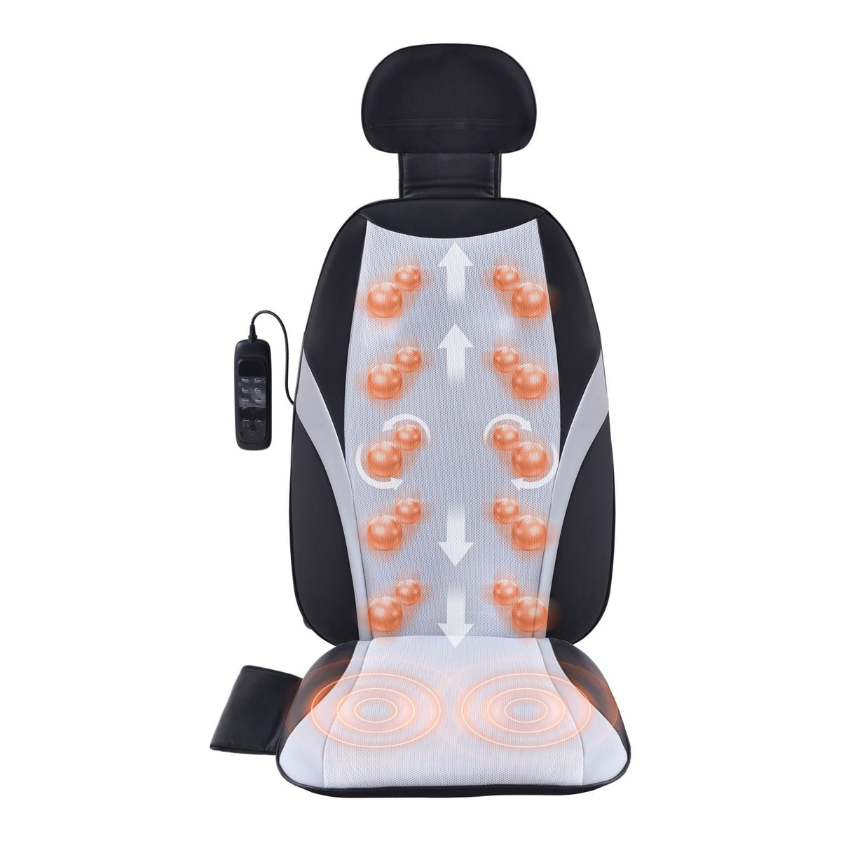 Shiatsu Back Massager with Heat, Massage Seat Cushion with 2-Group Back Shiatsu Rollers and 2 Seat Vibration Motors, Fatigue Relief Seat Massage Chair Pad with 5 Vibration Modes for Home Office