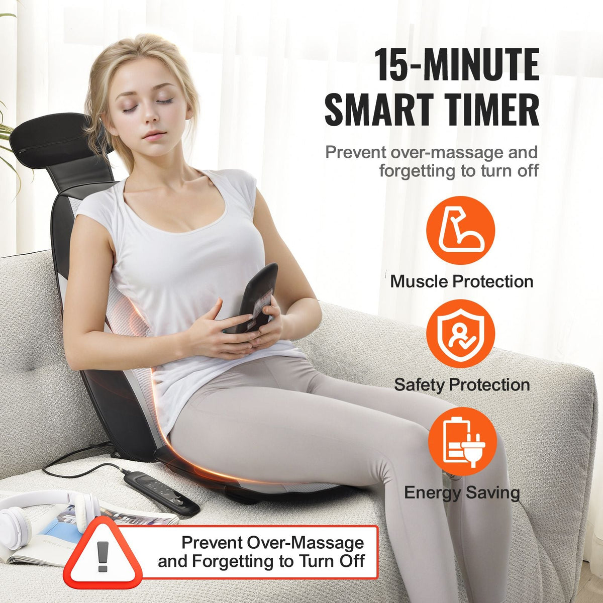 Shiatsu Back Massager with Heat, Massage Seat Cushion with 2-Group Back Shiatsu Rollers and 2 Seat Vibration Motors, Fatigue Relief Seat Massage Chair Pad with 5 Vibration Modes for Home Office