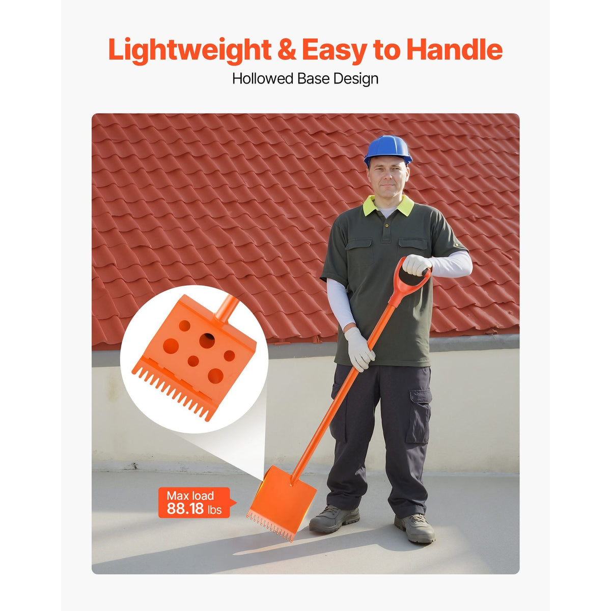 Shingle Shovel 1 Pack, D-Grip Handle Shingle Roof Ripper, High Hardness 45# Steel & Lightweight Easy Tearing Off Roofing & Nails Tool, ideal for Commercial and Residential Use,Orange