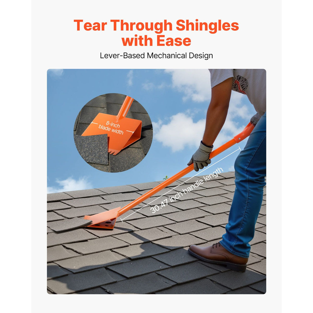 Shingle Shovel 4 Pack, D-Grip Handle Shingle Roof Ripper, High Hardness 45# Steel & Lightweight Easy Tearing Off Roofing & Nails Tool, ideal for Commercial and Residential Use,Orange