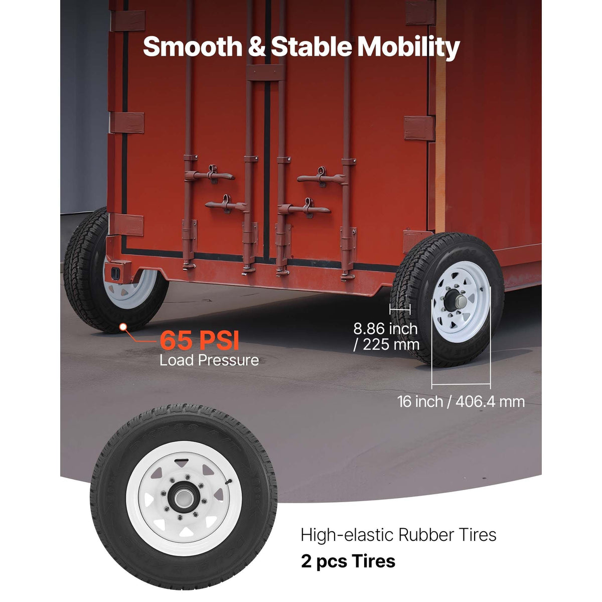 Shipping Container Wheels 8-Lug Wheels Kit, Heavy Duty Shipping Container Accessories with Ratchet Tie Down-Moves 20 ft - 40 ft, Secure Transport for Dock, Warehouse, Construction Site, Black