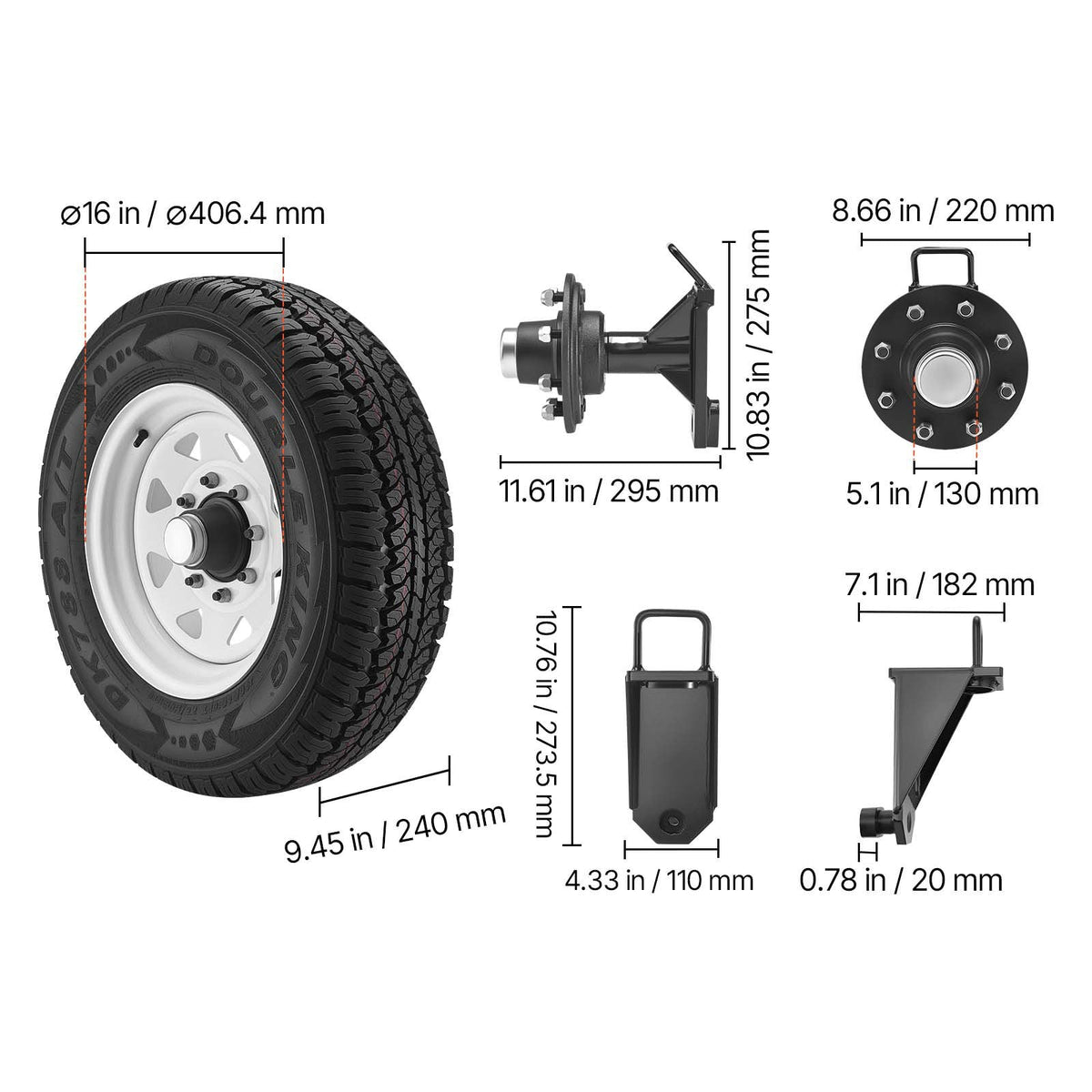 Shipping Container Wheels 8-Lug Wheels Kit, Heavy Duty Shipping Container Accessories with Ratchet Tie Down-Moves 20 ft - 40 ft, Secure Transport for Dock, Warehouse, Construction Site, Black