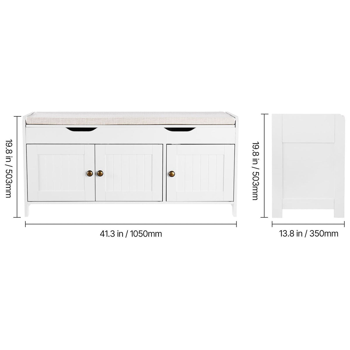 Shoe Bench, 41.3 x 13.8 x 19.8 Inch Entryway Bench with Lift Top Storage and Seat Cushion, 250lbs Shoe Rack with 3 Cabinets and Height Adjustable Shelf, for Bedroom, Hallway, White + Black