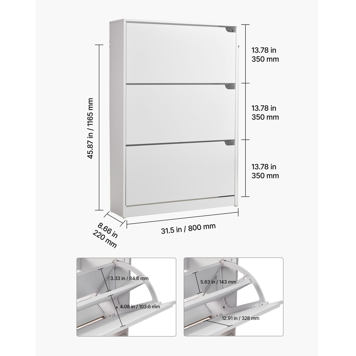Shoe Cabinet with 3 Flip Drawers, Modern Shoes Storage Cabinet with Anti-Tipping Device, Freestanding Shoe Rack Organizer, Ideal for Entryway, Hallway, Bedroom, Living Room, Closet, White