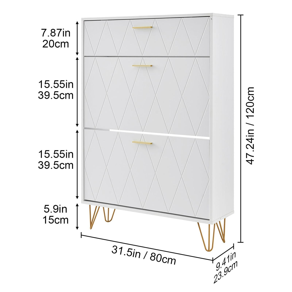 Shoe Cabinet with 3 Flip Drawers, Shoe Storage Cabinet for Entryway, Free Standing Shoe Storage Organizer for Heels, Boots, Slippers in Hallway, Living Room