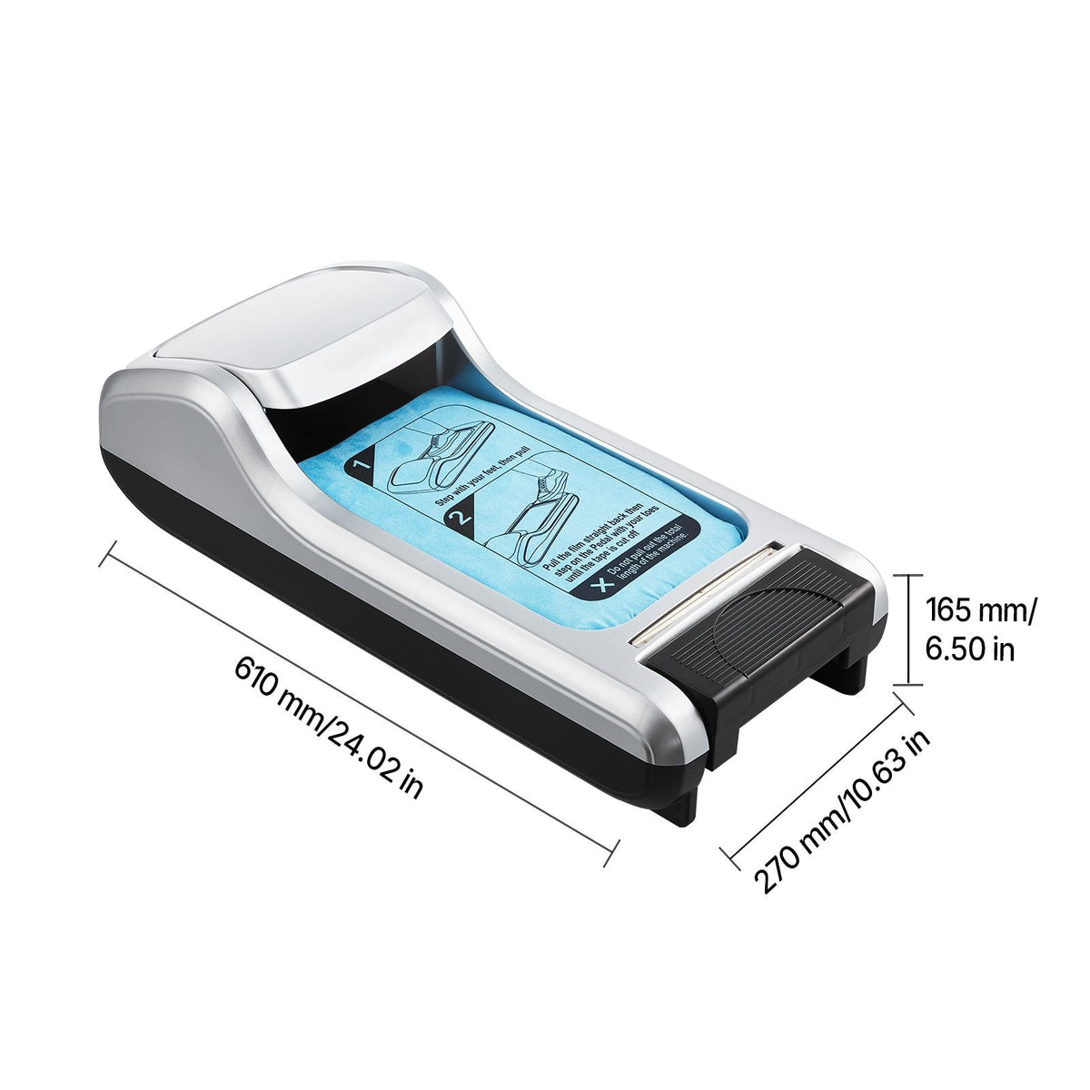 Shoe Cover Dispenser, Automatic Shoe Film Machine with 1 Roll (600 Pcs) of Non-Slip Disposable Sole Membrane, Fits Size Up to US 11, for Home, Office, Lab, Factory, Hospital, Indoor Use, Silver
