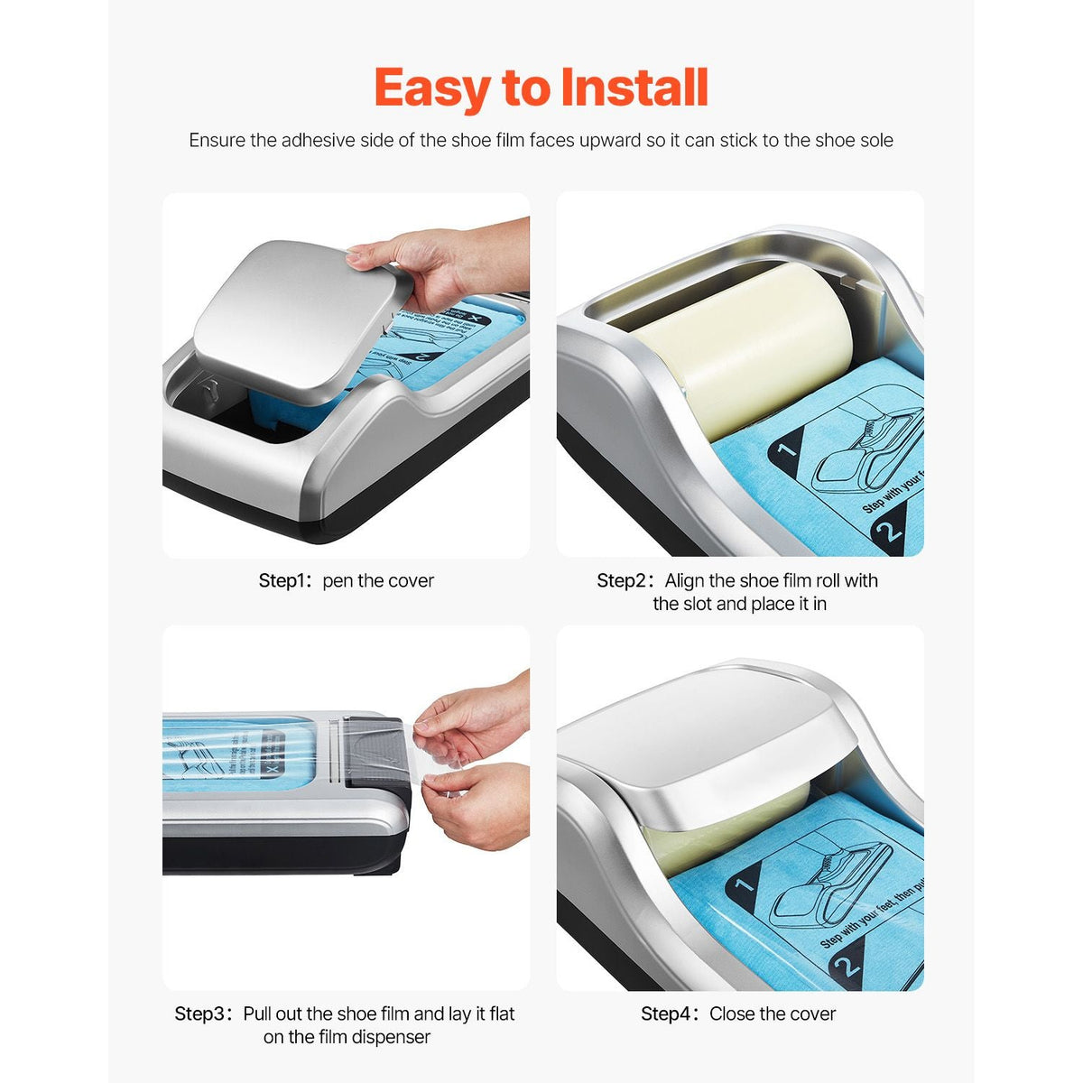Shoe Cover Dispenser, Automatic Shoe Film Machine with 1 Roll (600 Pcs) of Non-Slip Disposable Sole Membrane, Fits Size Up to US 11, for Home, Office, Lab, Factory, Hospital, Indoor Use, Silver