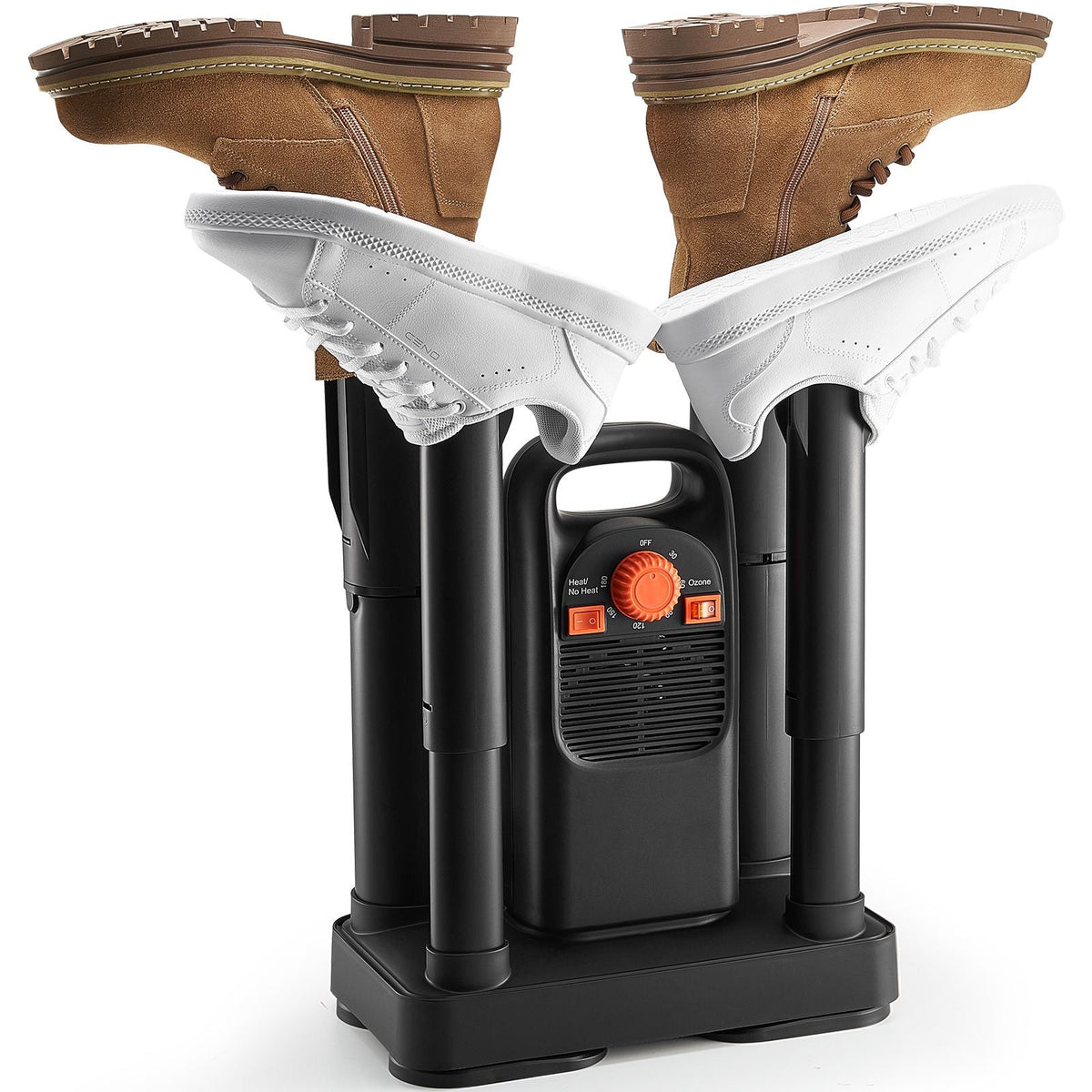Shoe Dryer with Timer, Detachable 4 Tubes Boot Dryers with V0-Rated Fire-Retardant Materials, Quick Drying for Work Boots, Sneakers, Gloves, Helmets, Black & Orange