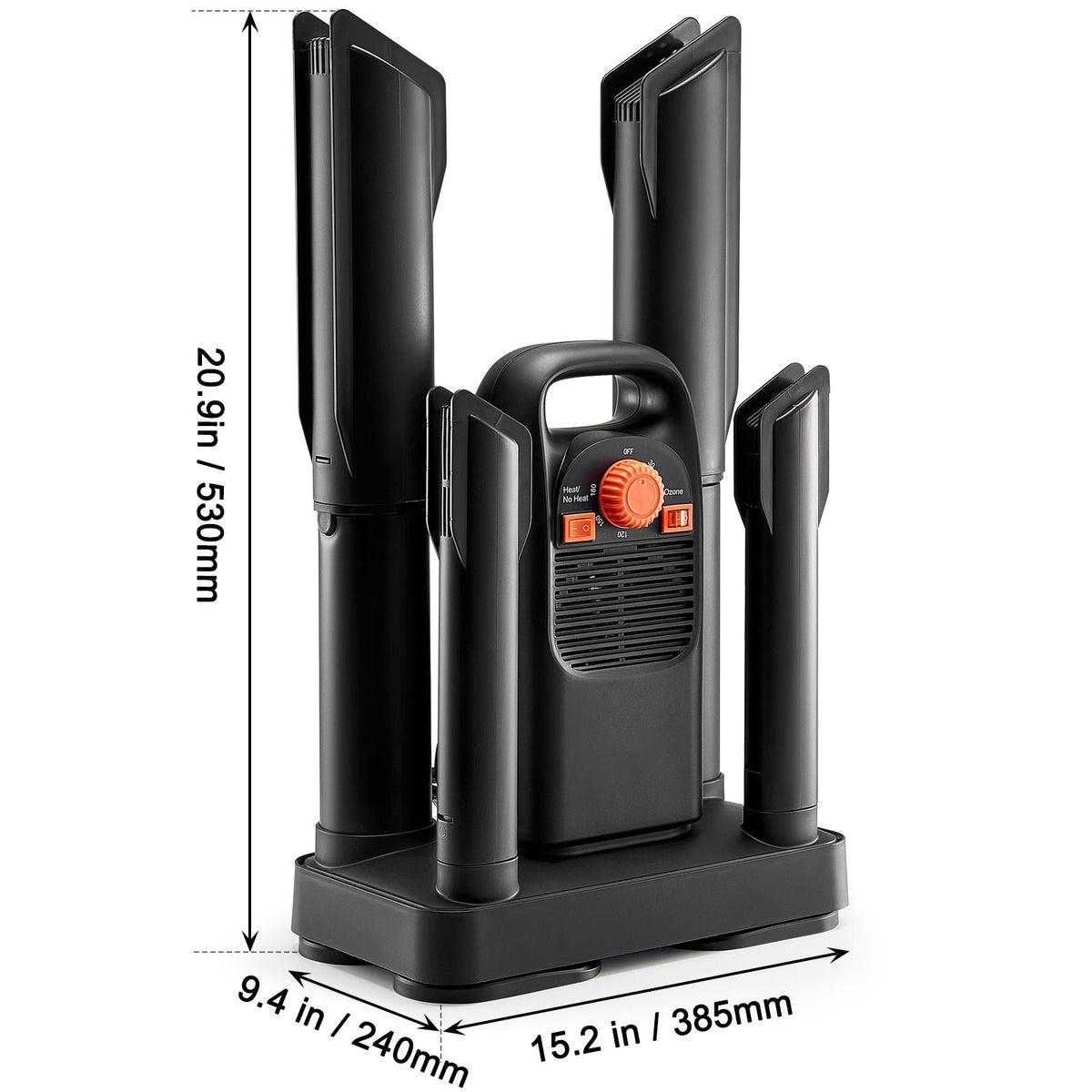 Shoe Dryer with Timer, Detachable 4 Tubes Boot Dryers with V0-Rated Fire-Retardant Materials, Quick Drying for Work Boots, Sneakers, Gloves, Helmets, Black & Orange
