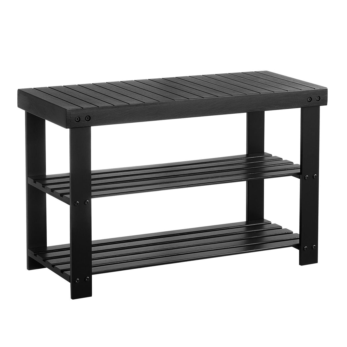 Shoe Rack Bench, 3-Tier Bamboo Entryway Bench, Shoe Storage Organizer Holds Up to 286 lbs, 27.6 x 11.3 x 17.8 Inches, for Front Door, Hallway, Living Room, Bedroom, Black