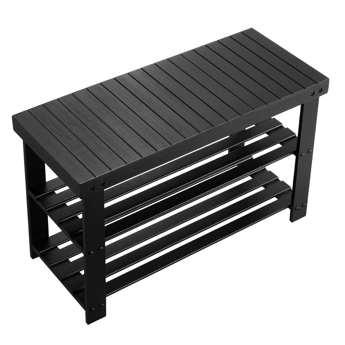 Shoe Rack Bench, 3-Tier Bamboo Entryway Bench, Shoe Storage Organizer Holds Up to 286 lbs, 27.6 x 11.3 x 17.8 Inches, for Front Door, Hallway, Living Room, Bedroom, Black