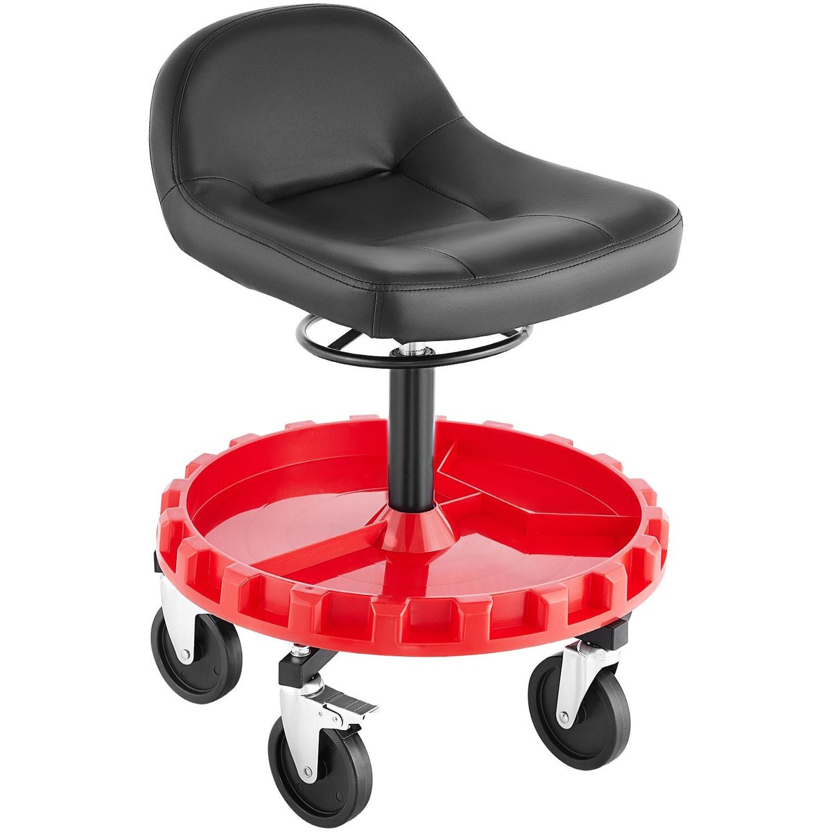 Shop Stool, 300 LBS Rolling Garage Stool, 22' to 26' Adjustable Height Mobile Rolling Gear Seat, Round Tray Garage Pneumatic Stool, All-Terrain 5\" Casters with Two Brakes Mechanic Seat