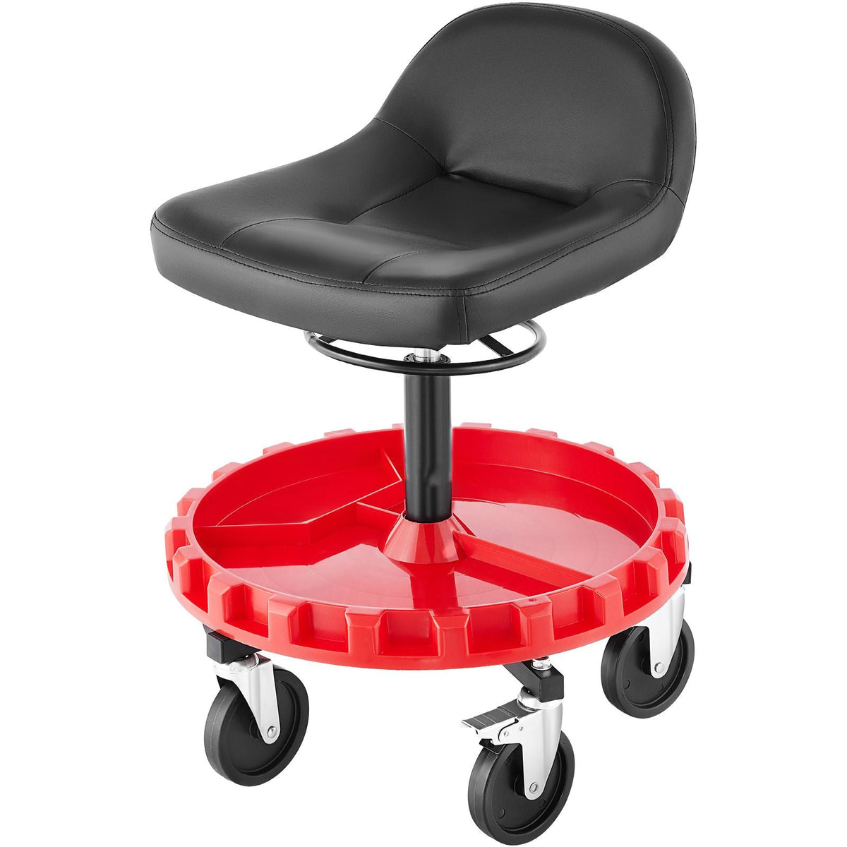 Shop Stool, 300 LBS Rolling Garage Stool, 22' to 26' Adjustable Height Mobile Rolling Gear Seat, Round Tray Garage Pneumatic Stool, All-Terrain 5\" Casters with Two Brakes Mechanic Seat